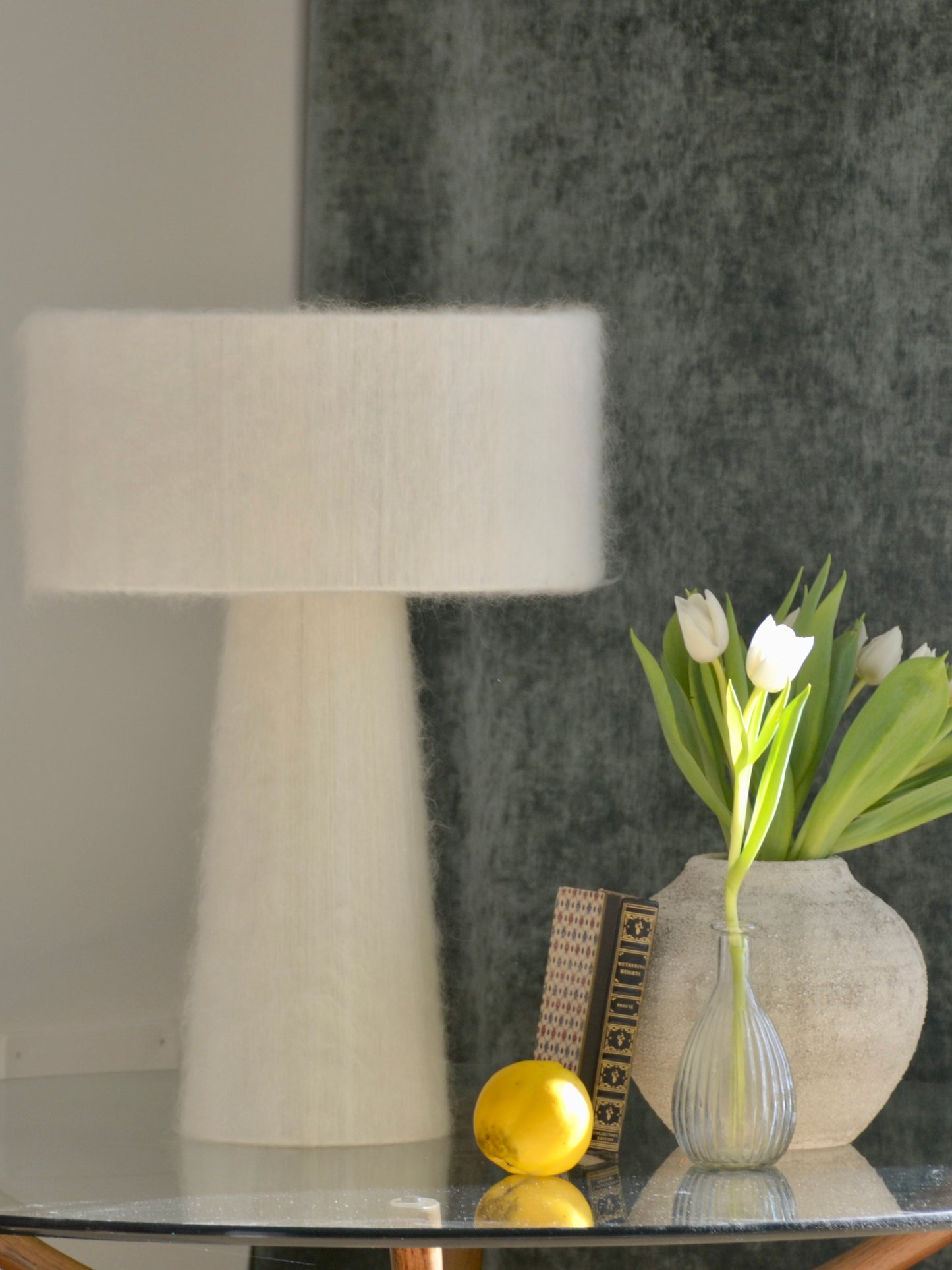 Table lamp electra monochrome white mohair