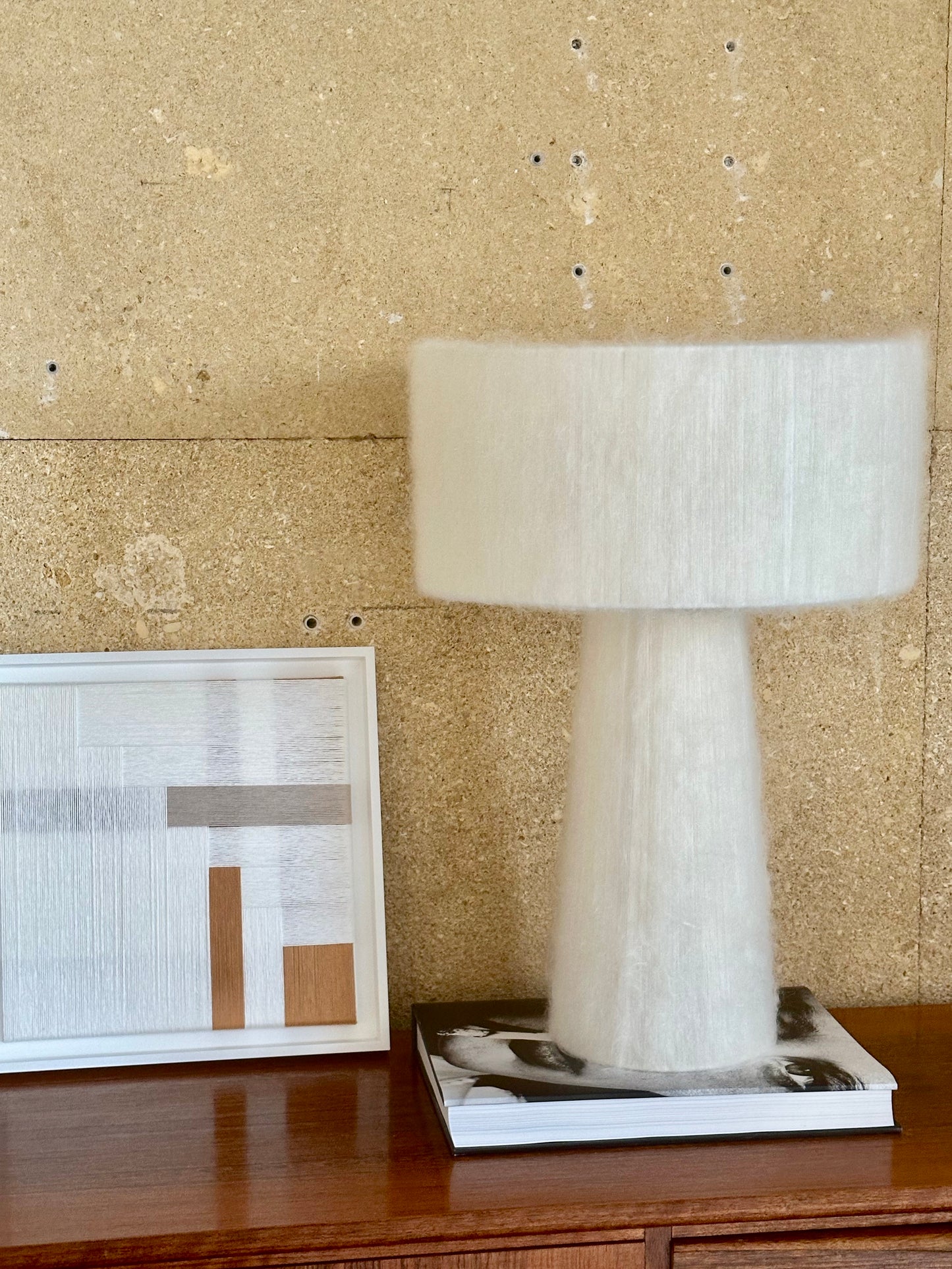 Table lamp electra monochrome white mohair